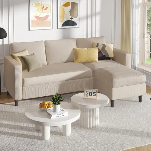 Vista 6 de Shintenchi Sofá modular en forma de L, sofás modulares convertibles con otomana móvil, sofá tapizado de pana de 3 asientos, sofás pequeños para sala