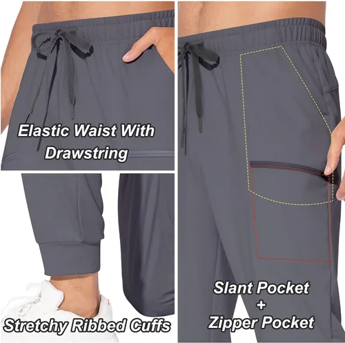 Vista 4 de M MAROAUT Pantalones deportivos para hombre, pantalones deportivos ligeros con bolsillos con cremallera, pantalones de entrenamiento para gimnasio