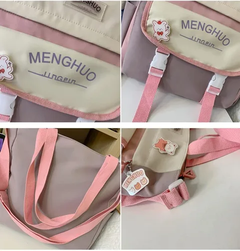 Vista 8 de Bolso cruzado Kawaii para niña bolso de mano de empalme color escolar mochila japonesa mochila astética