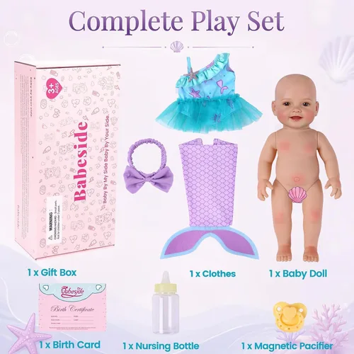 Vista 12 de BABESIDE Muñeca de sirena con juego de sirena extraíble, vinilo completo