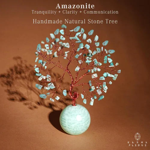 Vista 2 de Árbol de la vida de cristal para decoración del hogar y la oficina, regalos para mujeres, piedras curativas de amazonita de chakra, árbol bonsái