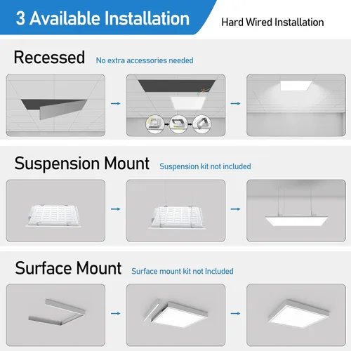 Vista 5 de AIKVSXER Luz de Panel Plano LED de 40W 2x2 - Paquete de 4, 4400LM con Cambio de Color 3000K/4000K/5000K, Luces LED Empotradas Regulables de Techo