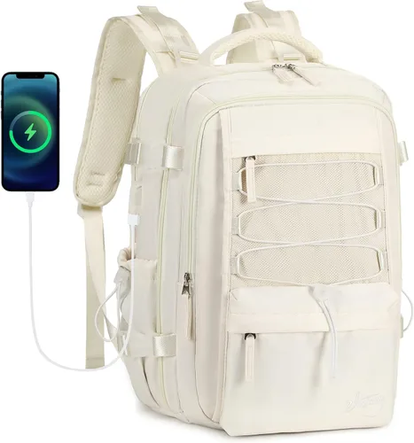 Vista 9 de Mochila de viaje para mujeres y hombres, mochilas para laptop de 15.6 pulgadas con puerto USB, bolsa de transporte aprobada por aerolíneas, bolsas