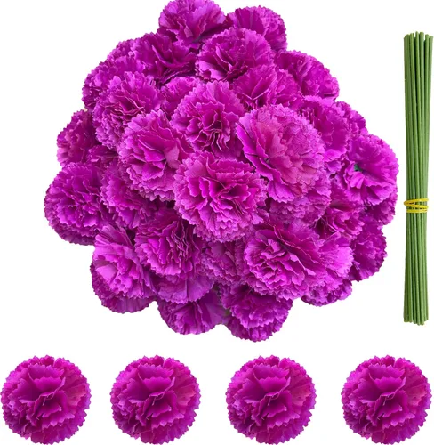 Vista 10 de Cabezas de flores de caléndula a granel, 50 unidades, flores artificiales de caléndula de seda para decoración del hogar, Diwali, corona