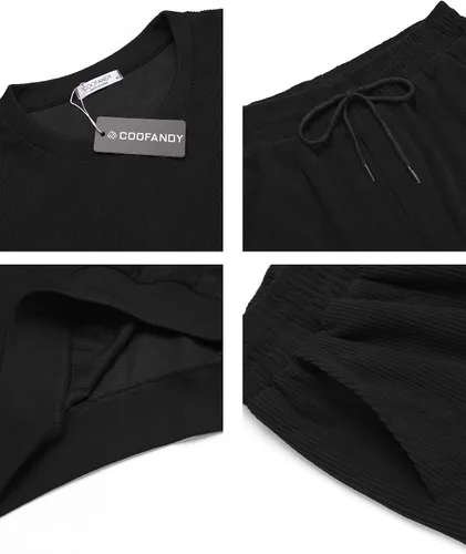 Vista 5 de COOFANDY Conjunto deportivo de 2 piezas para hombre, sudadera de manga larga, sin botones, para deportes, casual, fitness, trotar