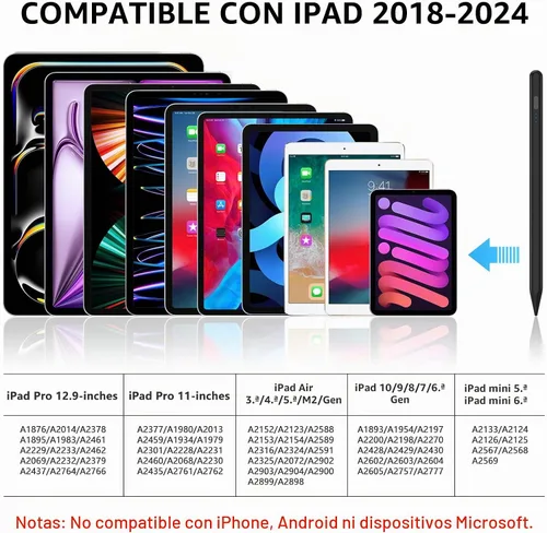 Vista 2 de Lápiz óptico para iPad 2018-2025 con rechazo de palma, carga más rápida, sensibilidad de inclinación, lápiz iPad compatible con Negro