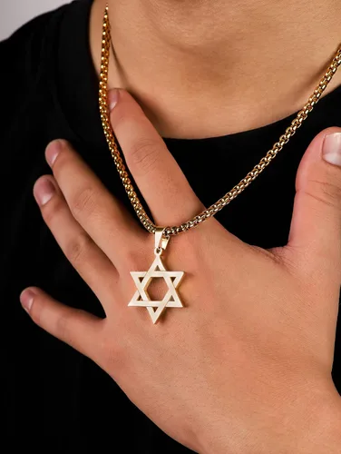 Vista 5 de HAQUIL Stainless Steel Hexagram Six Pointed Star Pendant Necklace, Box Chain, Jewish Israel Jewelry Gift for Men and Women