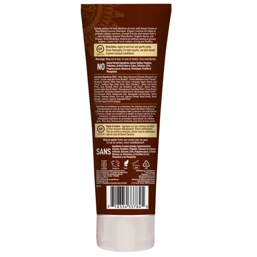 Vista 3 de Desert Essence Champú de coco, 8 onzas líquidas, sin gluten, vegano, sin parabenos, nutritivo para cabello seco con aceite de coco, manteca