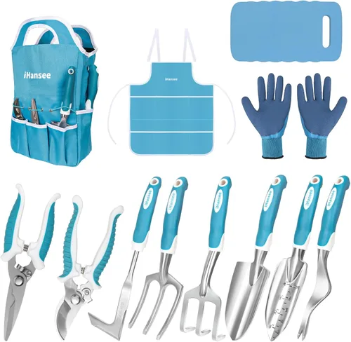 Vista 13 de Juego de herramientas de jardinería marrón de 12 piezas, kit de herramientas de mano de jardín con mango ergonómico antideslizante, bolsa