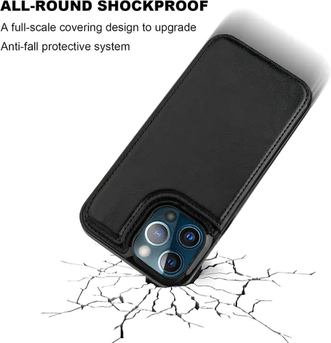 Vista 6 de ONETOP Compatible con iPhone 13 Pro Max Funda Tipo Cartera con Tarjetero, Cuero PU con Soporte Ranuras para Tarjetas, Doble Cierre Magnético y Negro
