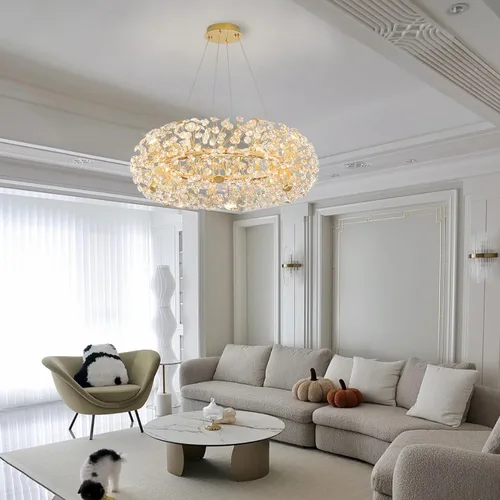 Vista 3 de ykolupty - Candelabro de diente de león dorado de 8 luces para comedor, lámpara colgante Sputnik con control remoto, candelabro de cristal moderno