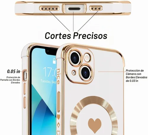 Vista 4 de Funda magnética para iPhone 13, para mujeres y niñas, chapado de lujo, lindo corazón de amor, cubierta trasera suave, protección completa de lente