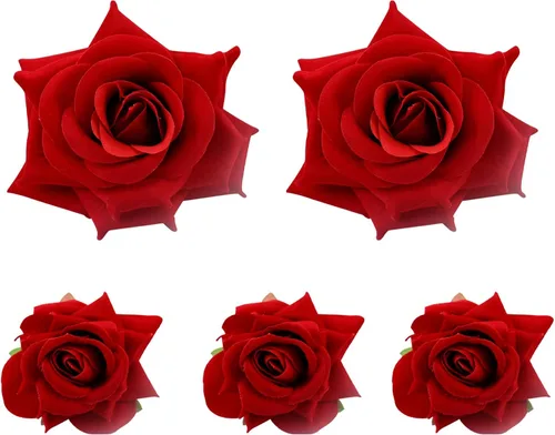 Vista 8 de Ercadio Paquete de 5 decoraciones artificiales de rosas rojas para tartas, rosas 3D, decoración de tartas para amantes, cumpleaños, día de San