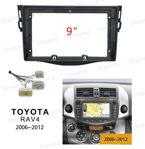 Vista 2 de Kit de montaje de montaje de 9 pulgadas con marco de tablero estéreo para coche, con arnés de alimentación, cable compatible con Toyota RAV4 2006 07