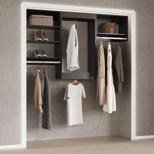 Vista 2 de Unidad Colgante Doble Mediana para Closet, Sistema Modular de Closet, Organizador de Sistema de Closet de Madera con Almacenamiento para Walk-in