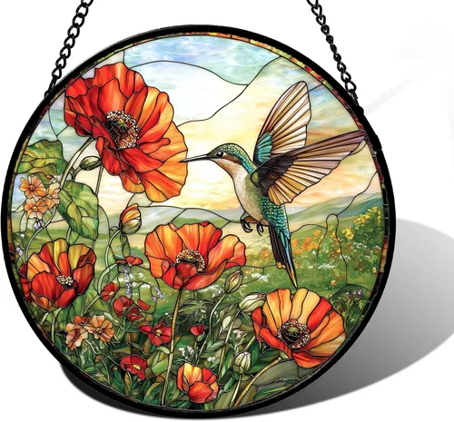 Vista 22 de DASTOLL Colgante de vidrio emplomado para ventana, diseño de lirio del valle, mariposa, atrapasol para puertas, hogar, atrapasoles decoración