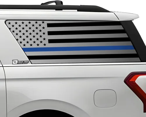 Vista 7 de BOGAR TECH DESIGNS Calcomanía de vinilo precortada con bandera estadounidense para ventana de un cuarto compatible con Ford Expedition MAX Negro