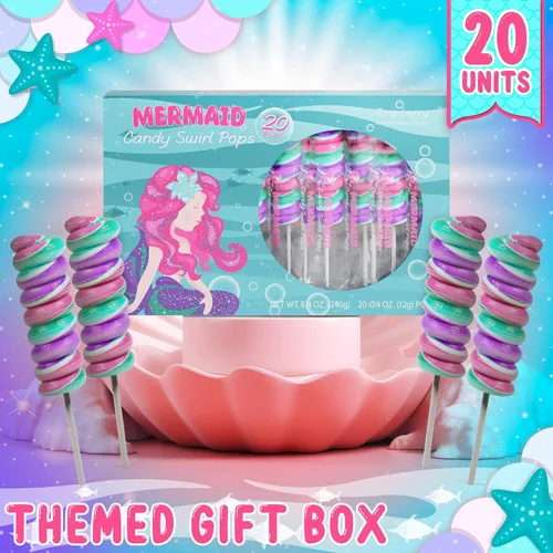 Vista 6 de Paletas de sirena, piruletas de remolino, caramelo de sirena para recuerdos de fiesta de sirenita y suministros de fiesta de sirena, chupones