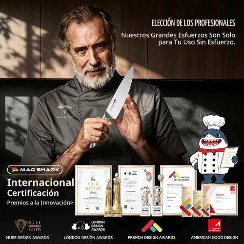 Vista 6 de MAD SHARK Cuchillo de Chef de 8 Pulgadas, Cuchillo de Cocina Profesional con Acero Alemán de Alto Carbono, Ultra Afilado y Mango Ergonómico