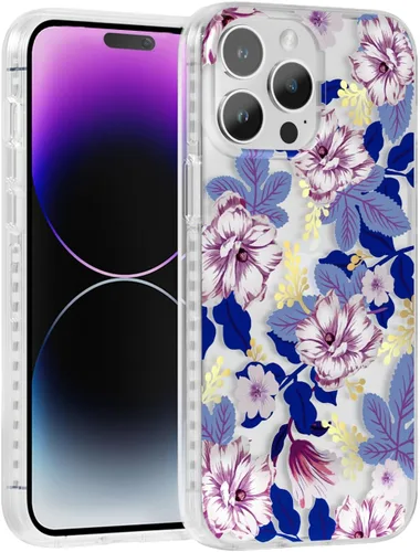 Vista 37 de SCORPIFY Funda para iPhone 14 Pro Max con diseño iridiscente de mariposa azul, bonita funda transparente para mujeres y niñas