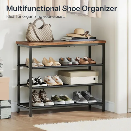 Vista 6 de HOOBRO - Zapatero con 3 estantes de PU, organizador de almacenamiento de 4 niveles para armario y entrada, con capacidad para 9-12 pares de zapatos