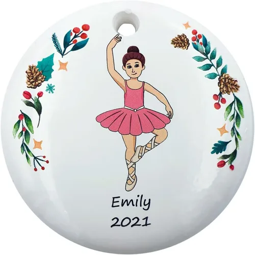 Vista 8 de Adorno de Navidad personalizado bailarina bailarina, bailarina de ballet, morena