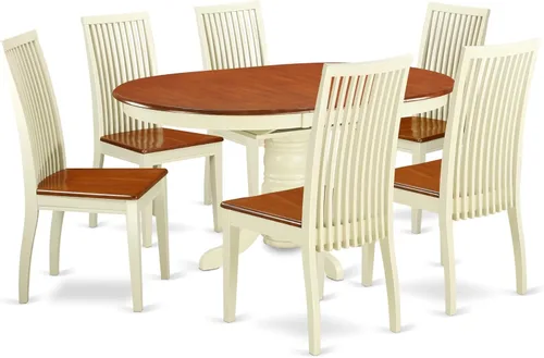 Vista 12 de East West Furniture AVIP5-BMK-W - Juego de mesa y sillas de cocina de 5 piezas, incluye una mesa de comedor ovalada con hoja de mariposa y 4 sillas