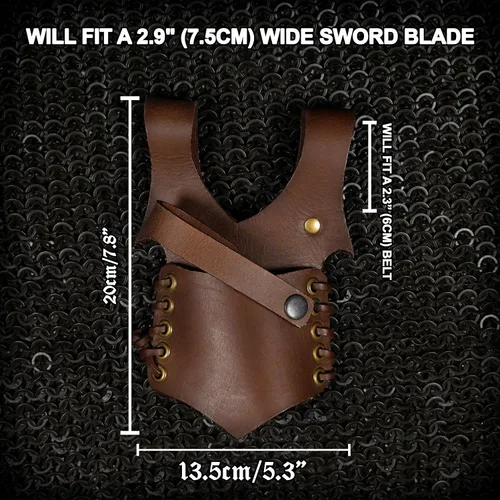 Vista 5 de Cinturón medieval con vaina para espada aventurero con soporte de cuero para espada universal, espada larga, cutlass