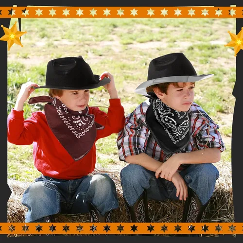 Vista 5 de Hillban Paquete de 48 Sombreros de Vaquero y Conjunto de Bandanas, Sombreros de Vaquera para Niños y Niñas, Sombreros de Fiesta de Vaquero