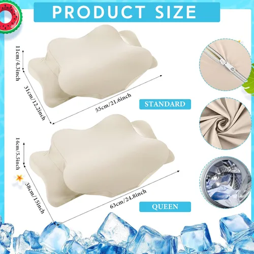 Vista 2 de Hahafelt Funda de almohada refrescante para el cuello cervical (solo funda de almohada) Funda de almohada ergonómica con cremallera, funda