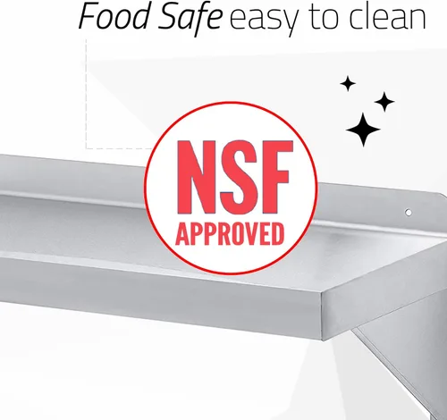Vista 7 de DuraSteel Estante de pared de acero inoxidable, 24 pulgadas de ancho x 12 pulgadas de profundidad, grado comercial, certificado NSF