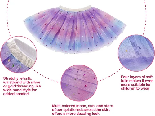 Vista 4 de Simplicity Vestido de ballet de princesa de tul de 4 capas con falda tutú arcoíris para niña Arcoiris Rainbow