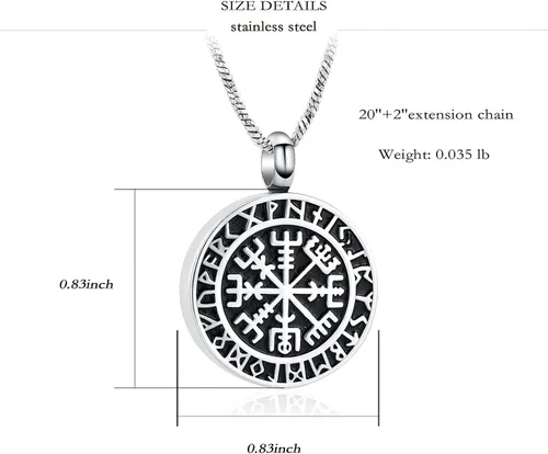 Vista 2 de Yinplsmemory Joyería de cremación, collar de urna de brújula rúnica vikinga para cenizas para hombres, cenizas, recuerdo conmemorativo, joyería
