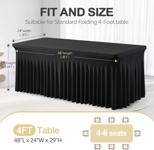 Vista 5 de PARTISKY - Mantel de elastano negro para mesas rectangulares de 4 pies, cubierta de mesa elástica para mesas plegables, bodas, fiestas, banquetes