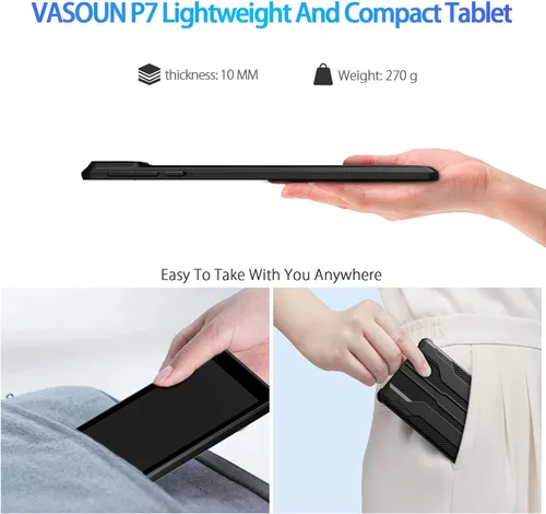 Vista 2 de VASOUN Tablet Android 14 de 7 pulgadas, 8 GB de RAM 64 GB ROM, Octa-Core 2.0 GHz, pantalla táctil IPS, cámara dual, 5G WiFi/Bluetooth, tableta