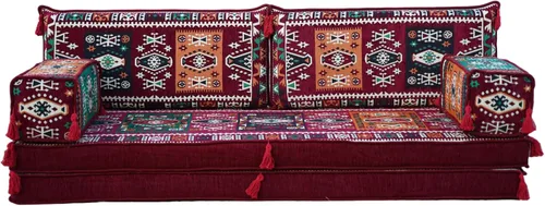 Vista 10 de arabicsofa Sofá Majlis Árabe Granate con Cojines – Sofá Modular de Dos Plazas de Suelo para Sala de Estar