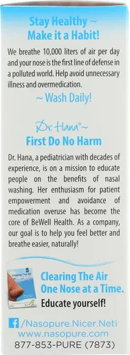 Vista 6 de Dr. Hana's Nasopure The"Nicer Neti Pot" Paquetes de sal tamponada Alivio de alergias y congestiones, lavado nasal, NASO002, 1