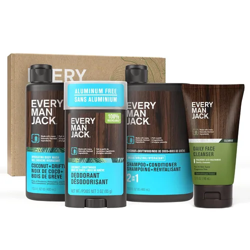 Vista 11 de Every Man Jack Set de regalo para el baño y el cuerpo para hombre, aroma ámbar + sándalo, ingredientes limpios, incluye gel de baño hidratante