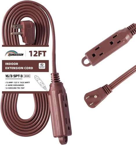 Vista 33 de Cable de extensión de enchufe plano de 3 tomas, certificado UL, cable de extensión para interiores de 16 calibre 1 pie negro de 3 puntas, tira