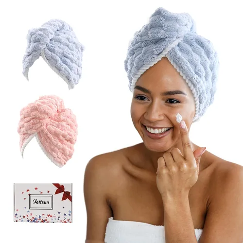 Vista 13 de Rellenos de calcetines para niñas, toalla de secado de pelo de microfibra con envoltura, toalla de pelo extra gruesa de 2 capas súper absorbente