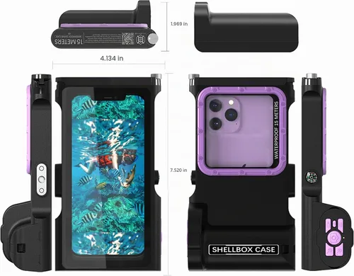 Vista 3 de ShellBox Case Funda de buceo de 3ª generación para Samsung Galaxy y iPhone Series, teléfonos universales [4.9-6.9 pulgadas], buceo de 49.2 ft/50