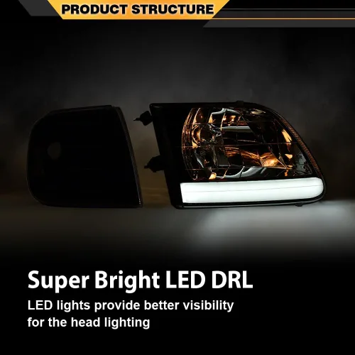 Vista 7 de CNNELL Juego de faros LED DRL estilo fábrica y luces de estacionamiento de esquina compatibles con F150 Expedition 1997-2002/Ford F150 Lente