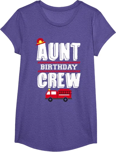 Vista 21 de Aunt Birthday Crew Fire Truck Fireman - Camiseta para fiesta de acogida, Negro, S