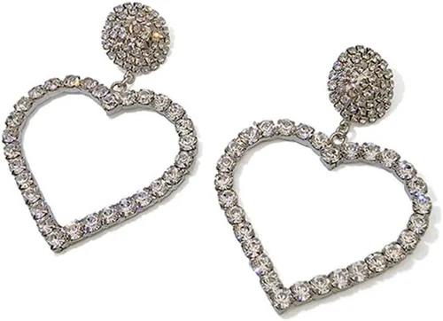 Vista 5 de Pendientes colgantes de cadena larga con diamantes de imitación de corazón de plata para mujer, Metal Plata Diamante de imitación