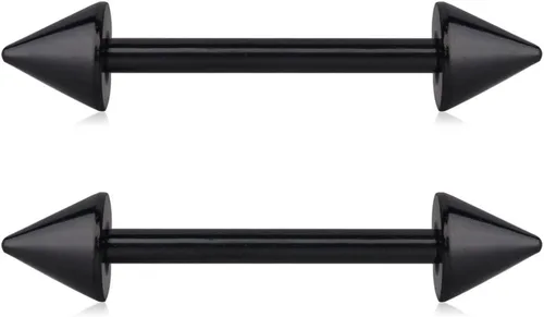 Vista 4 de Ruifan Juego de 2 a 10 pendientes con barra con puntas de conos, de acero inoxidable 316L, para pezón. Pendiente con barra para piercing, de 14