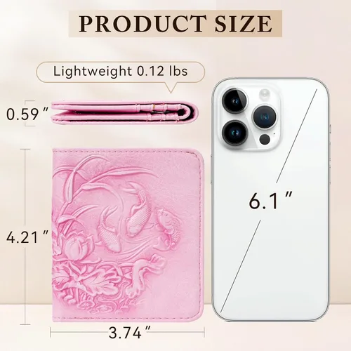 Vista 6 de MEITRUE Cartera pequeña para mujer, cartera delgada RFID para mujer, tarjetero con ventana de identificación, 04-Rosa claro, Pequeña, Moderno