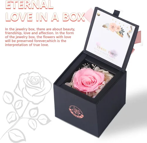 Vista 3 de Caja de regalo de rosas auténticas preservadas, rosas reales, rosas recién cortadas de primera calidad, regalos para el día de la madre y San