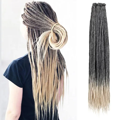 Vista 56 de Kraler Extensiones de Rastas Azules, Extensiones de Rastas Sintéticas de Ganchillo de 22", 100% Hechas a Mano, Rastas de Una Sola Punta, Delgadas
