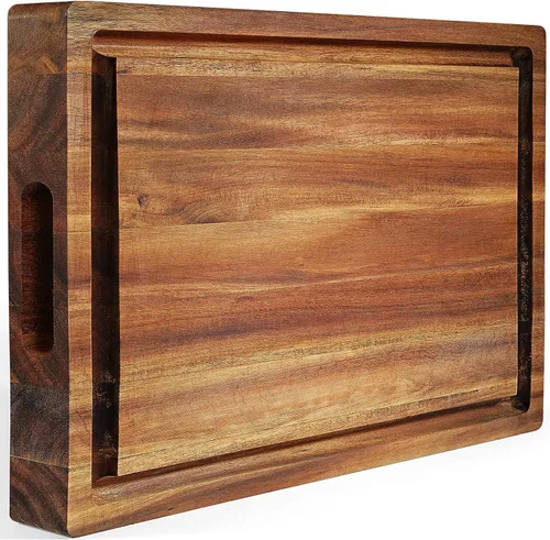 Vista 10 de Tabla de cortar de madera de acacia (17 x 13 x 1.5 pulgadas) y bloque de carnicero de madera, tabla de cortar, reversible multiusos para carne