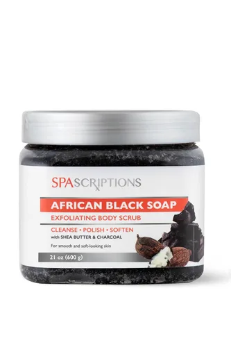 Vista 9 de SpaScriptions African Black Soap Sugar Scrub - Exfoliante corporal desintoxicante con manteca de karité y carbón, ideal para pieles grasas